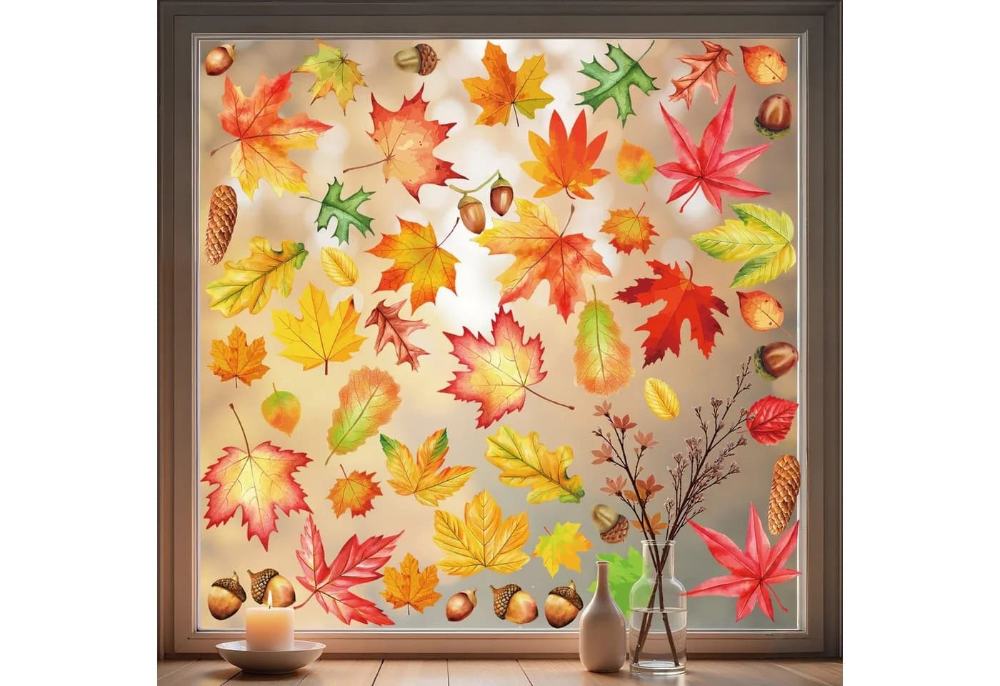Sorvyzxn Herbst Fensterfolie Selbstklebend Bunt Blattmuster
