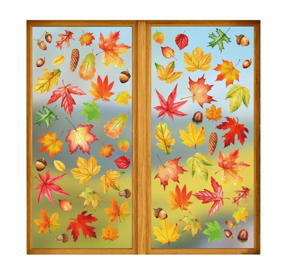 Sorvyzxn Herbst Fensterfolie Selbstklebend Bunt Blattmuster - Bild 2