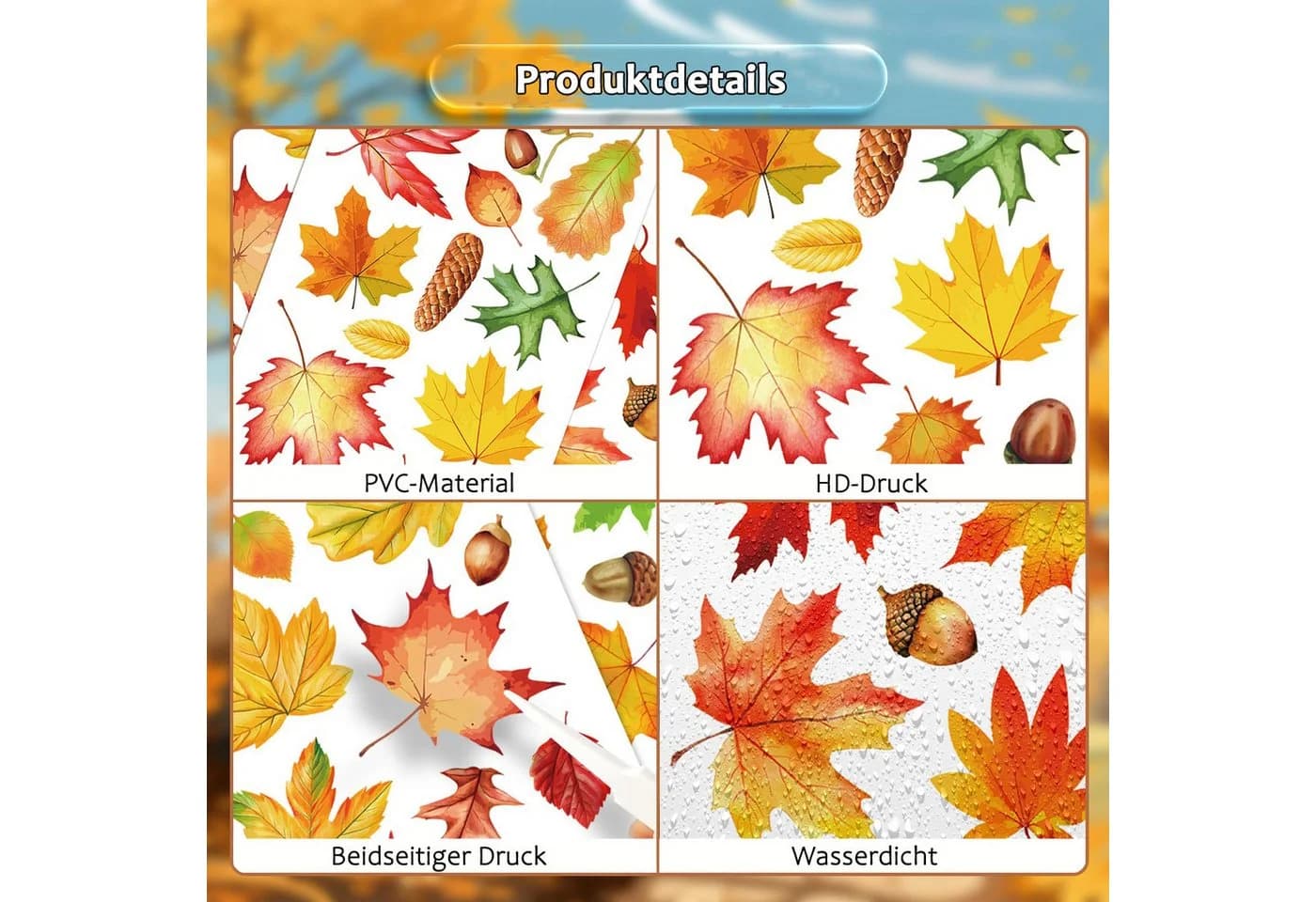 Sorvyzxn Herbst Fensterfolie Selbstklebend Bunt Blattmuster - Bild 5