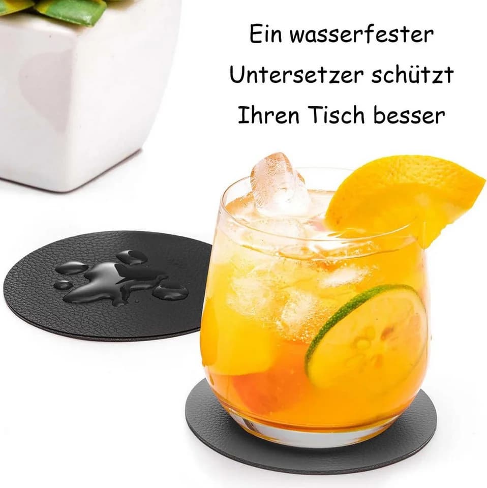 Diwzbyn Getränkeuntersetzer 12er Grau/Schwarz Leder Optik - Bild 4