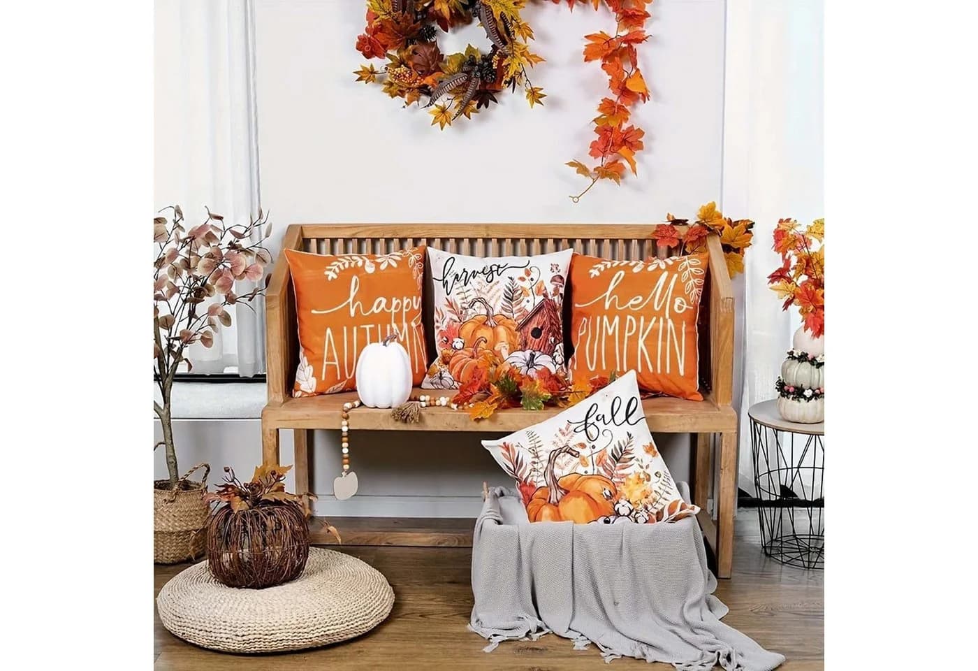 Sorvyzxn Kissenbezug 4er Set Herbst Kürbis Orange Polyester