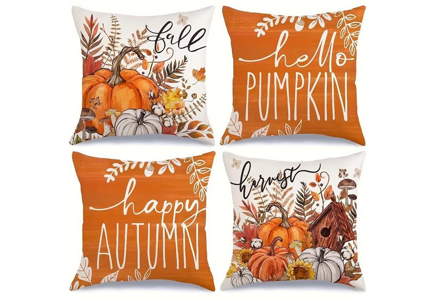 Sorvyzxn Kissenbezug 4er Set Herbst Kürbis Orange Polyester - Bild 2