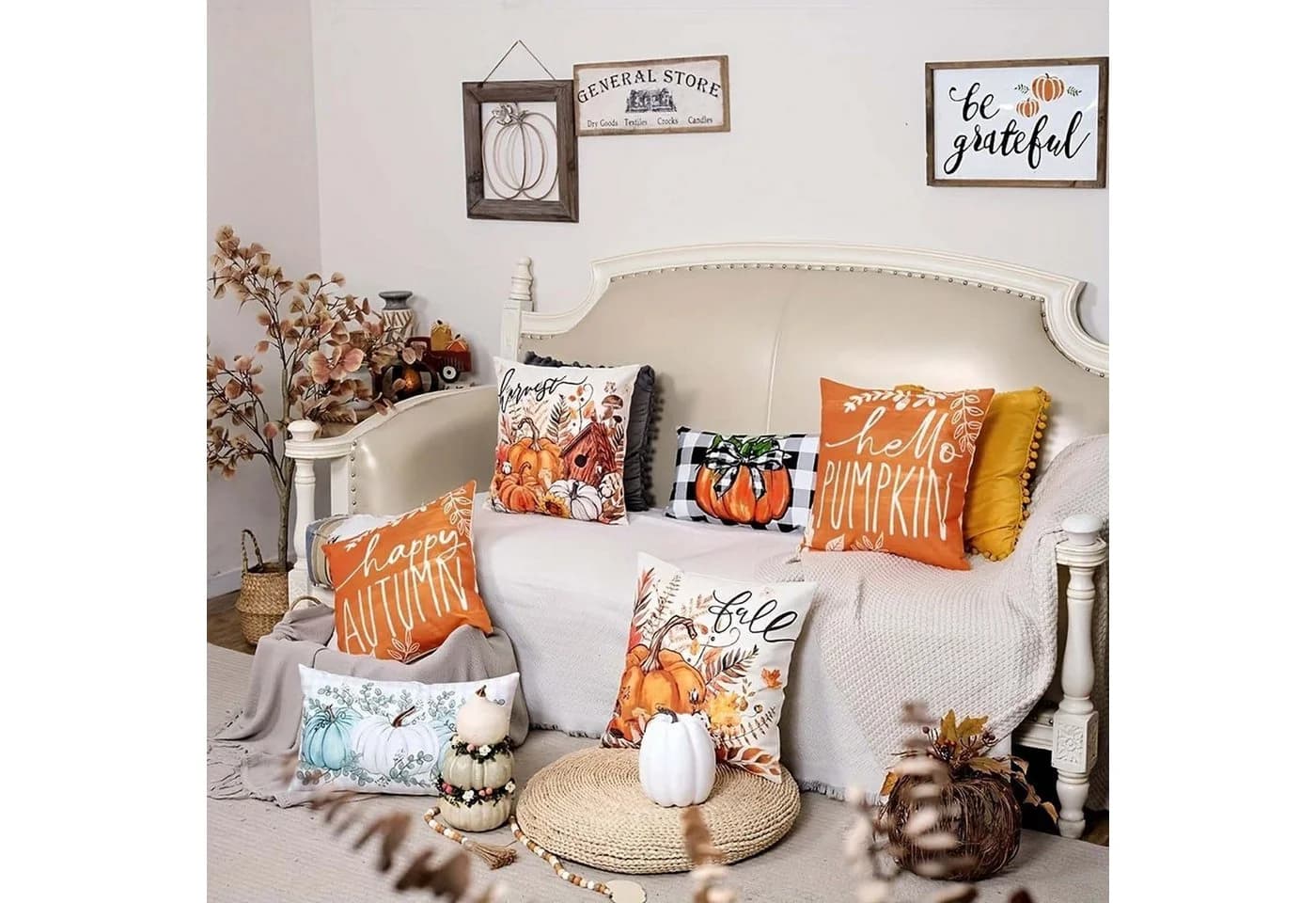 Sorvyzxn Kissenbezug 4er Set Herbst Kürbis Orange Polyester - Bild 3
