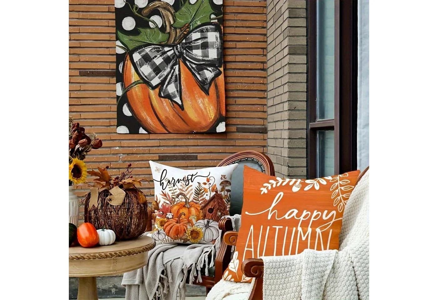 Sorvyzxn Kissenbezug 4er Set Herbst Kürbis Orange Polyester - Bild 5