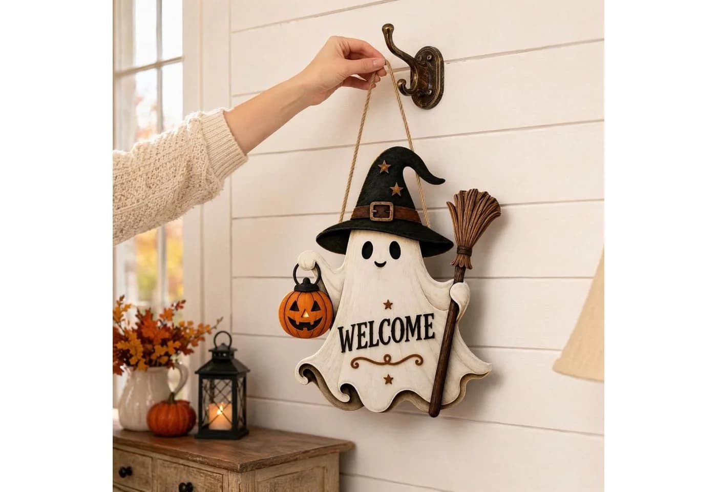 Sorvyzxn Hängedekoration Geistergruß Türschild Halloween Bunt