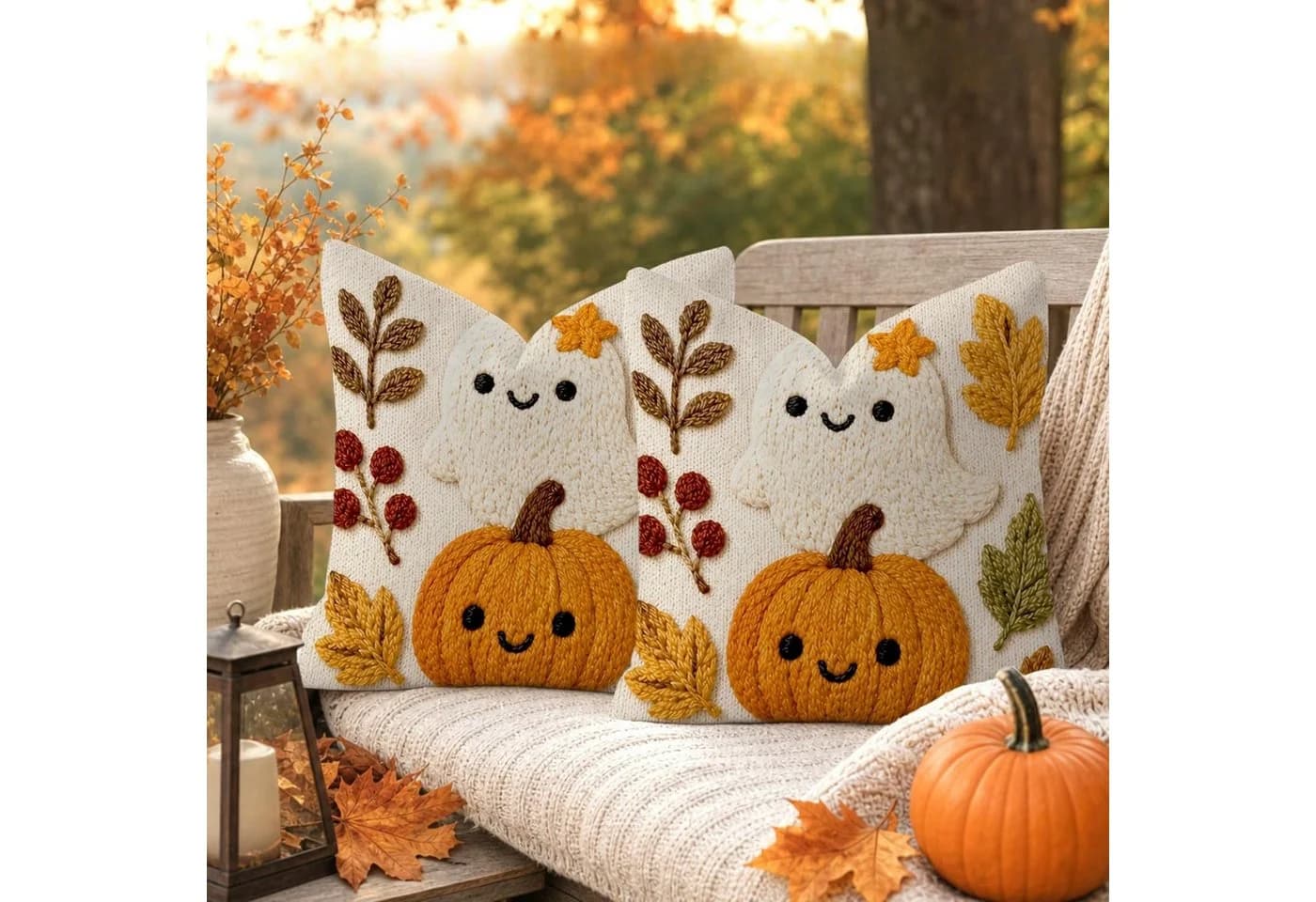 Sorvyzxn Kissenhüllen Halloween-Set 2 Stück 45x45 cm Baumwolle Polyester