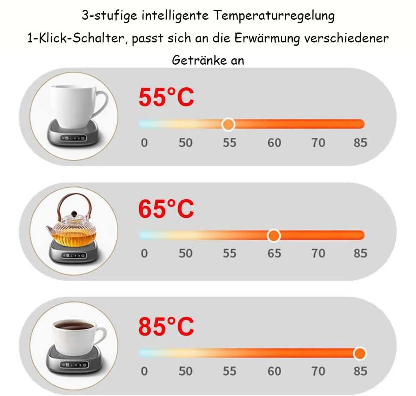 nsihing USB-Heizuntersetzer Schwarz 3 Temperaturstufen Glaskeramik - Bild 4