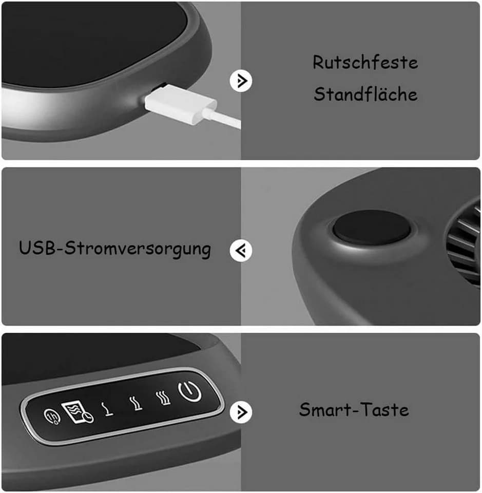 nsihing USB-Heizuntersetzer Schwarz 3 Temperaturstufen Glaskeramik - Bild 5