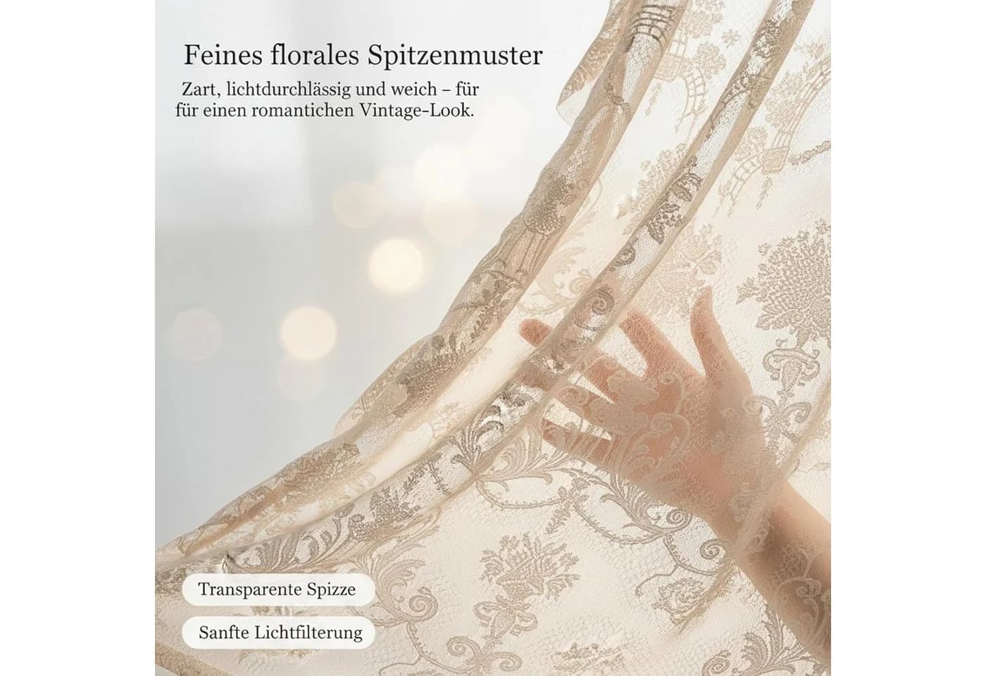 Diwzbyn Spitzenvorhang Transparent Rüschen Blumenmuster