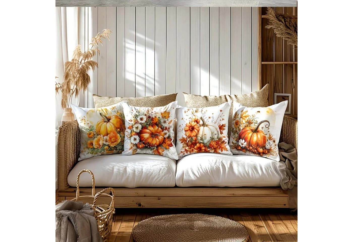 Sorvyzxn Kissenbezug 4er Set Herbst Kürbis Orange 45x45 cm