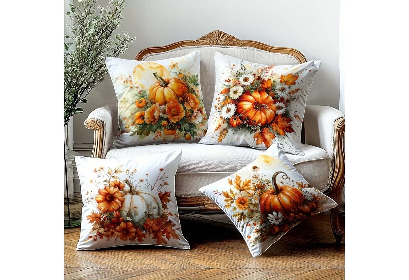 Sorvyzxn Kissenbezug 4er Set Herbst Kürbis Orange 45x45 cm - Bild 3