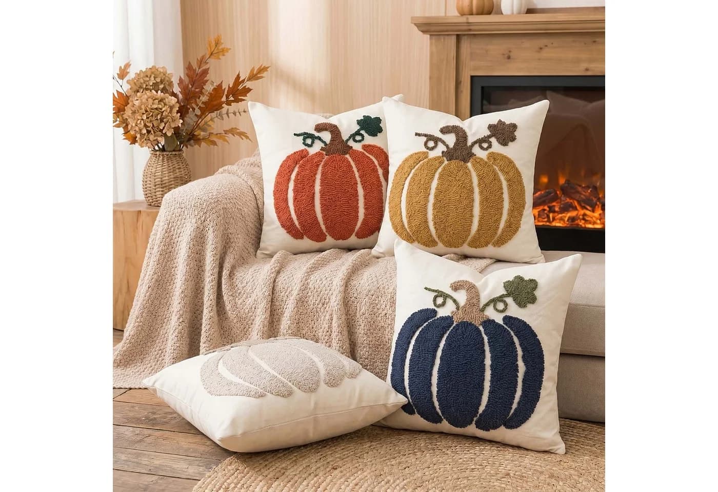 Diwzbyn Halloween Kissenbezug Kürbis Muster Grau Orange
