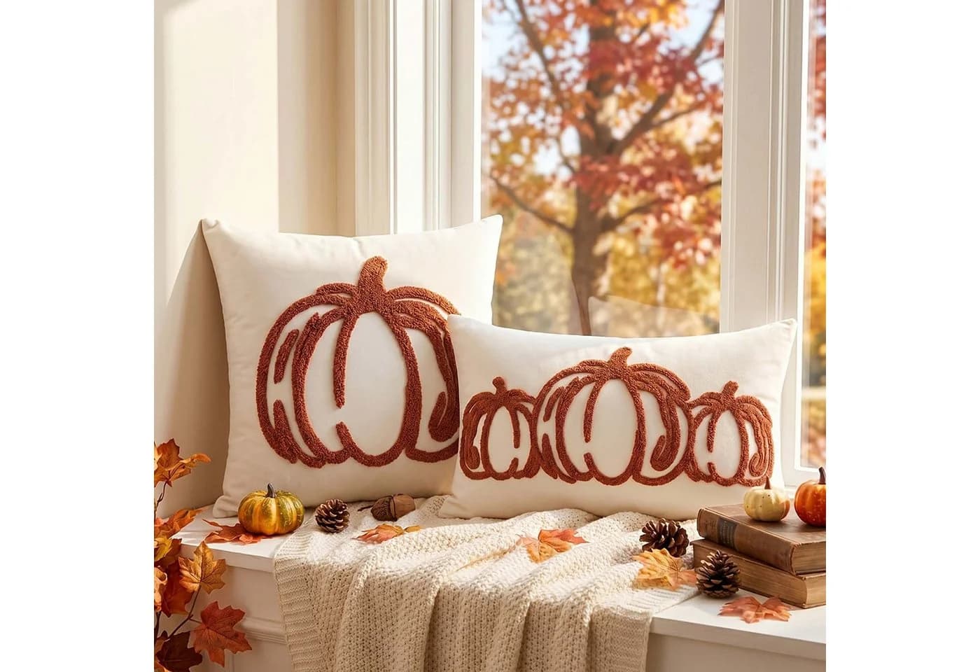 Diwzbyn Halloween Kissenbezug Kürbis Muster Grau Orange - Bild 5