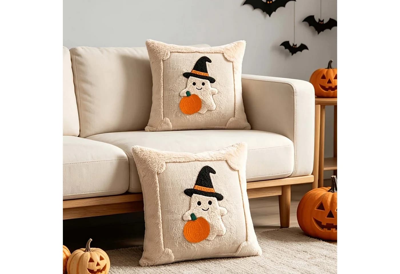 Sorvyzxn Kissenbezug Halloween Kürbis Orange 45x45 cm