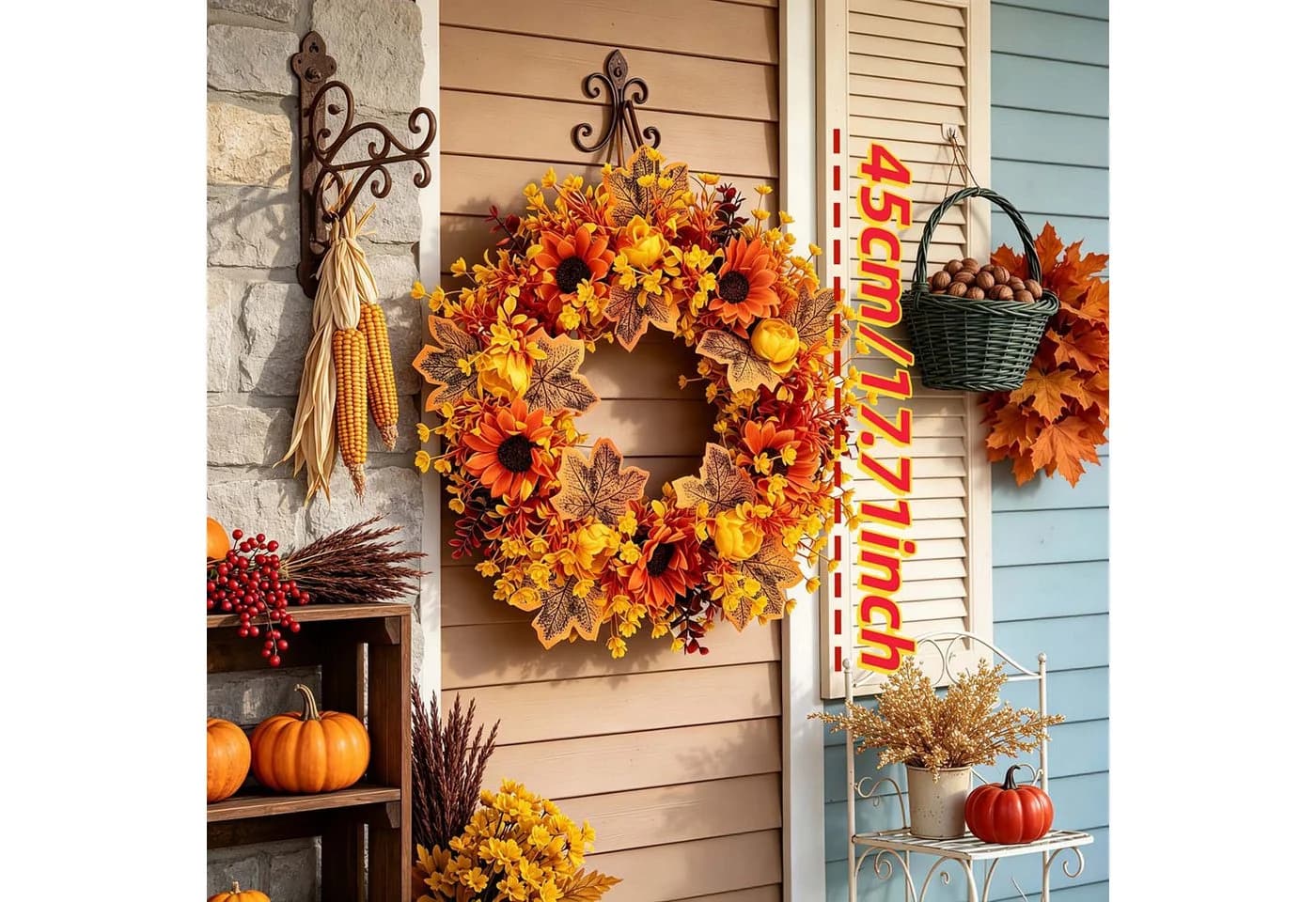 Sorvyzxn Dekokranz Herbst Orange-Rot 45 cm