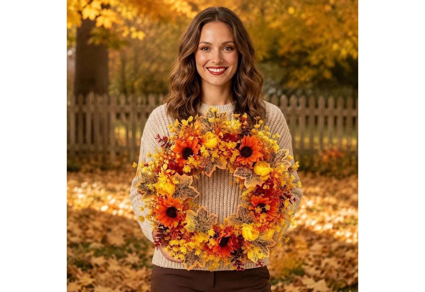 Sorvyzxn Dekokranz Herbst Orange-Rot 45 cm - Bild 3