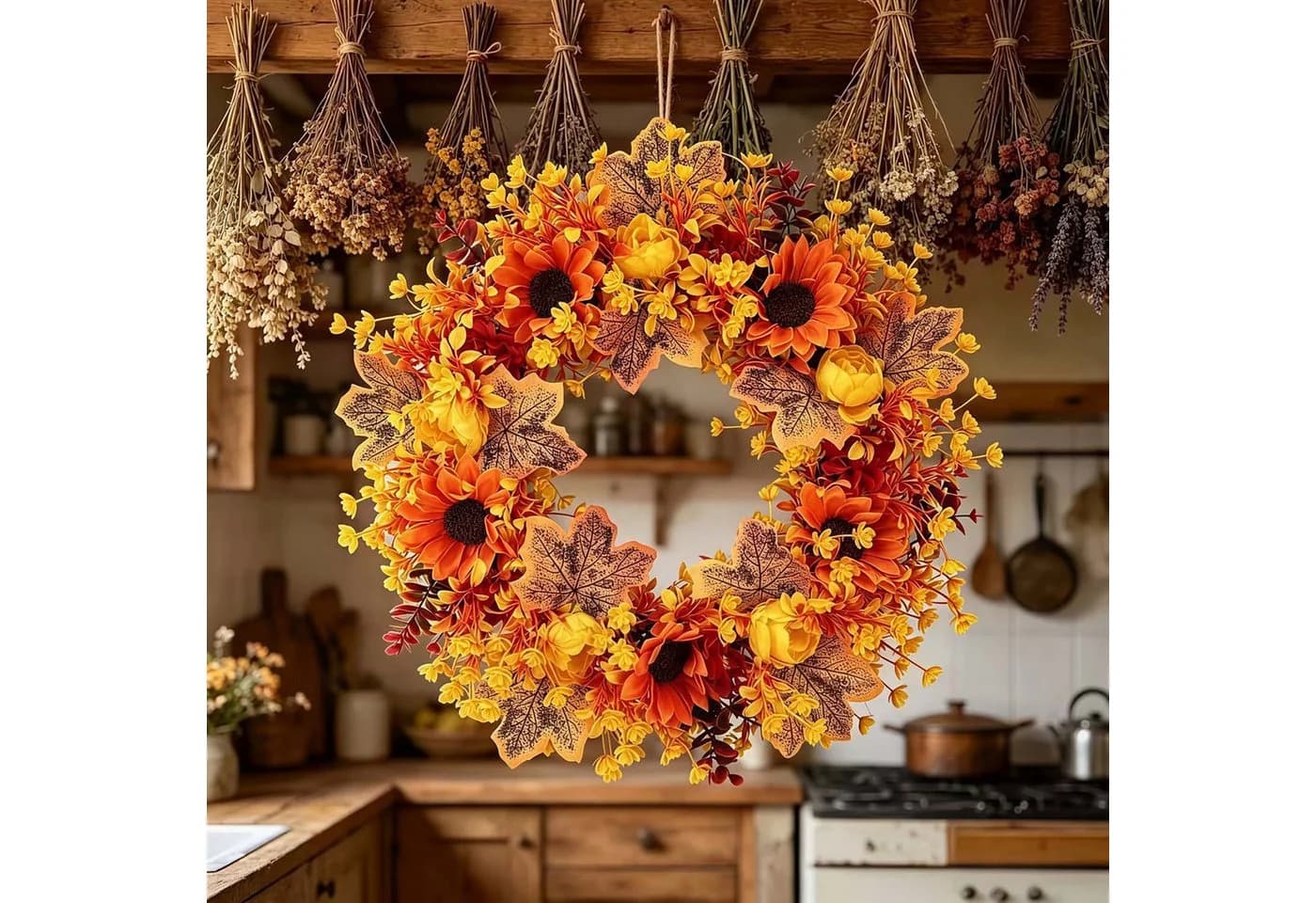 Sorvyzxn Dekokranz Herbst Orange-Rot 45 cm - Bild 5