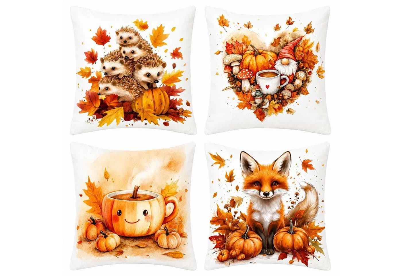 Zyronn Kissenbezug 4er-Set Herbst Kürbis Motiv Polyester - Bild 2