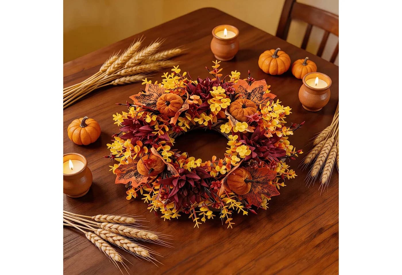 Diwzbyn Herbstkranz mit Kürbis-Cluster Orange/Gelb