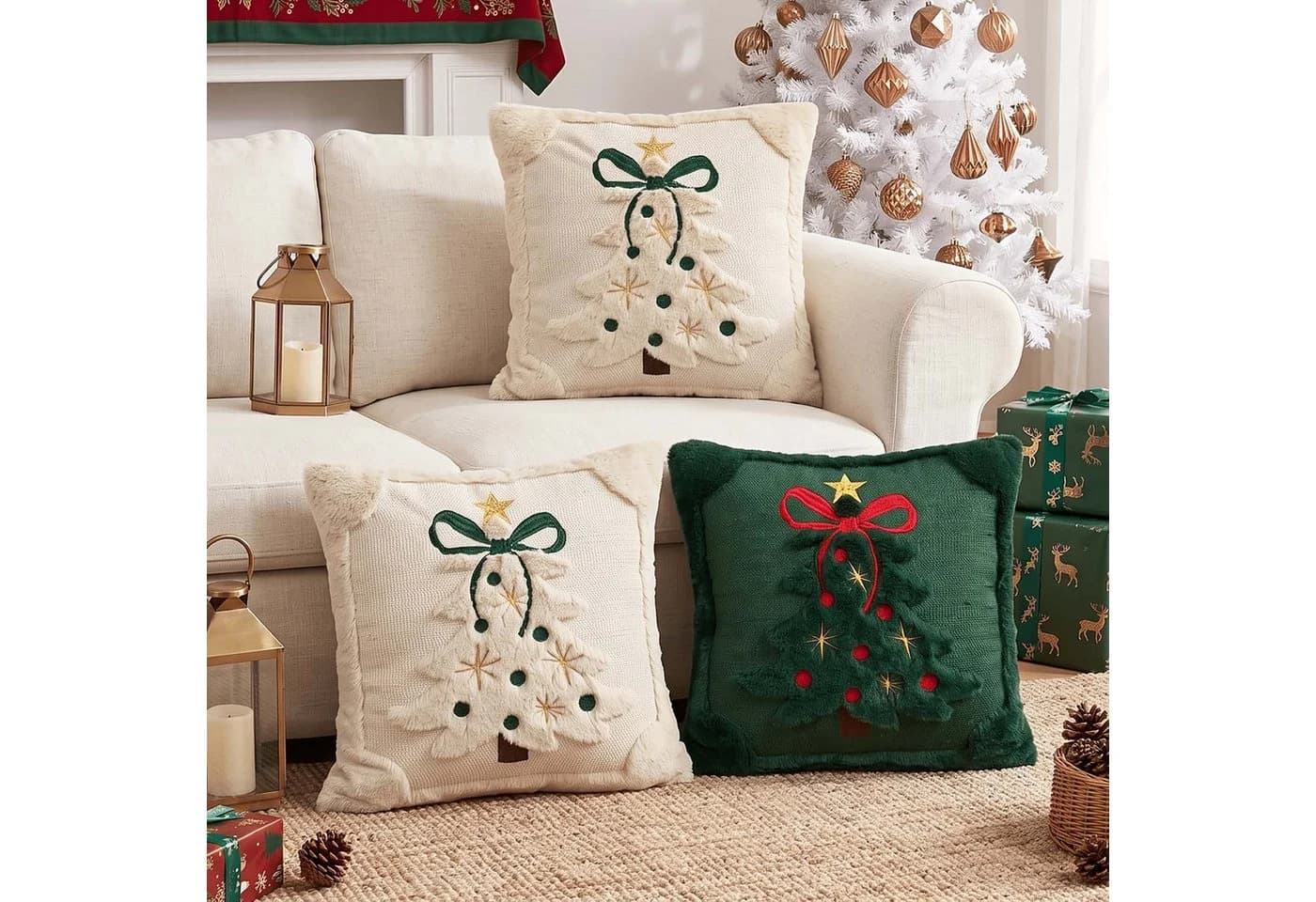 Sorvyzxn Kissenbezug 2er-Set 3D-Jacquard Weihnachtsbaum Grün - Bild 3