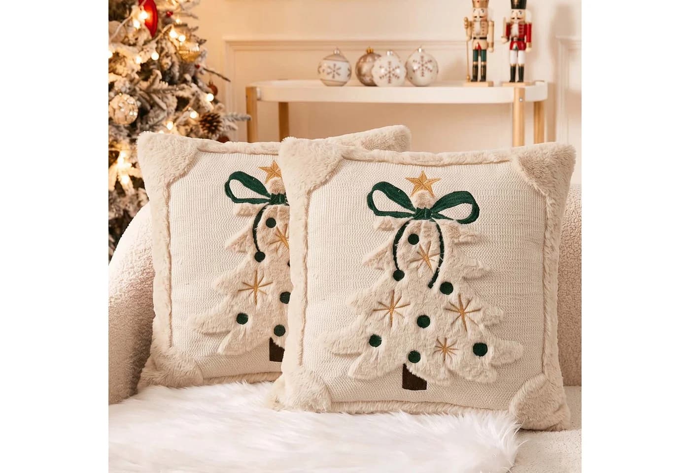 Sorvyzxn Kissenbezug 2er-Set 3D-Jacquard Weihnachtsbaum Grün - Bild 5