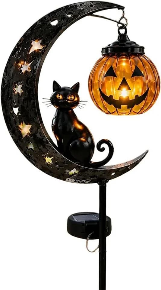 nsihing Solar-Gartenleuchte Halloween Katze Kürbis Mond Schwarz Metall - Bild 2