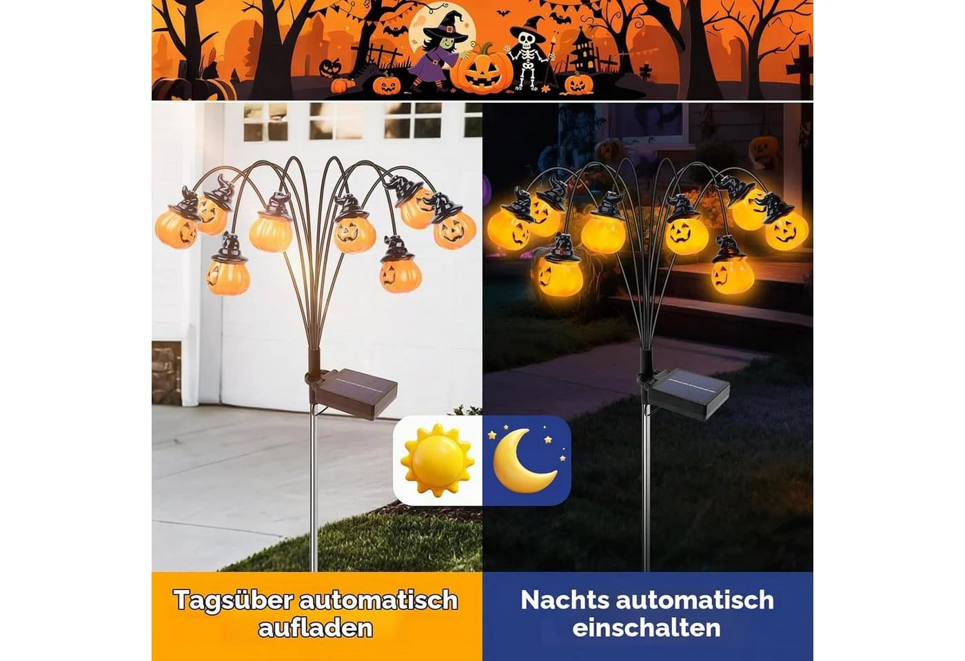 nsihing Solarleuchte Halloween Kürbis Orange Garten