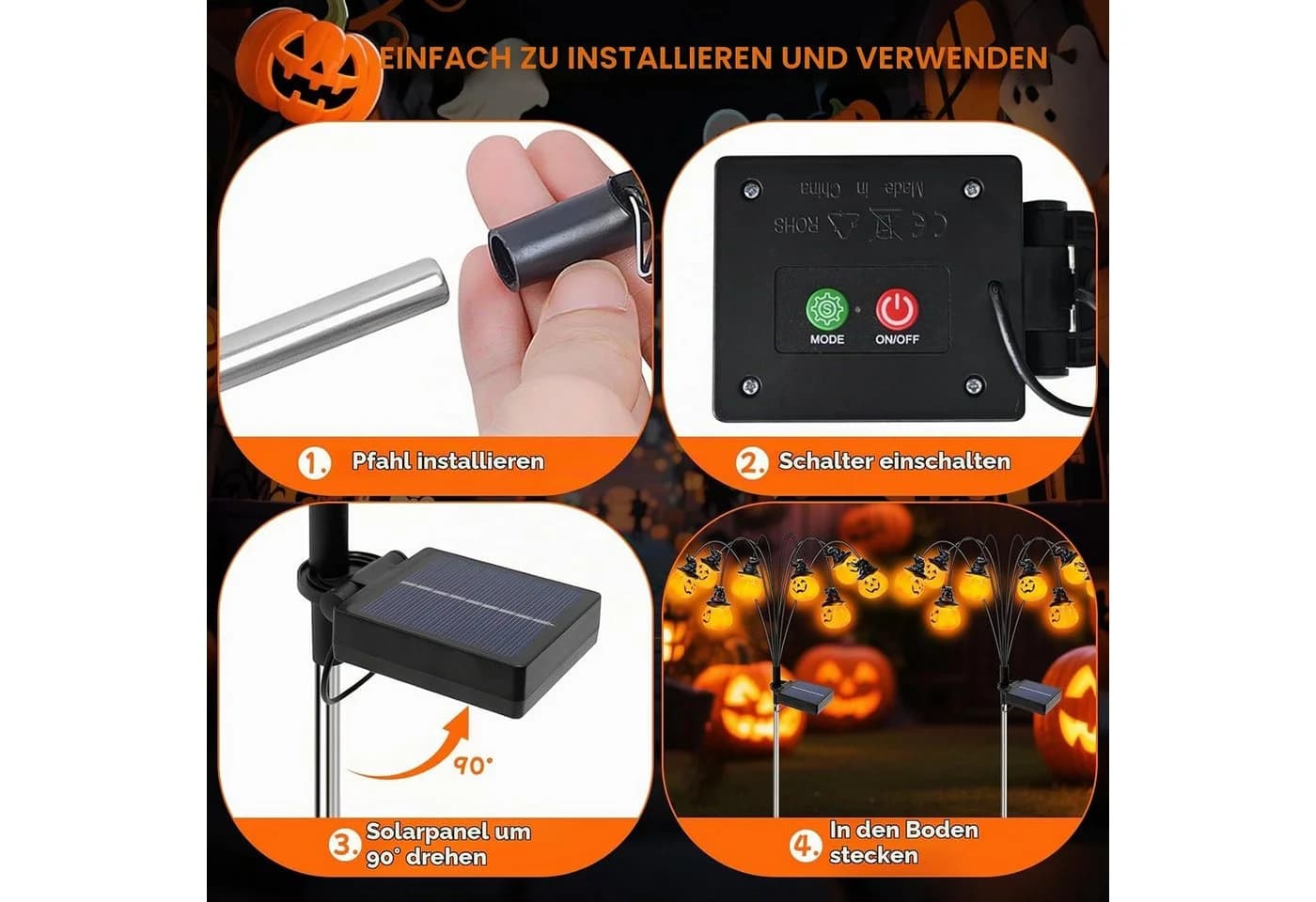 nsihing Solarleuchte Halloween Kürbis Orange Garten - Bild 5