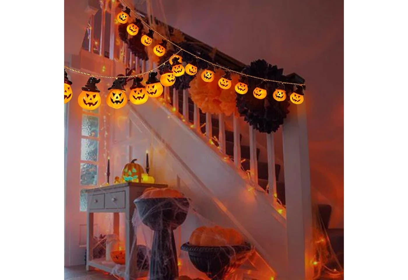nsihing LED-Lichterkette Halloween-Kürbis 300cm Batteriebetrieben