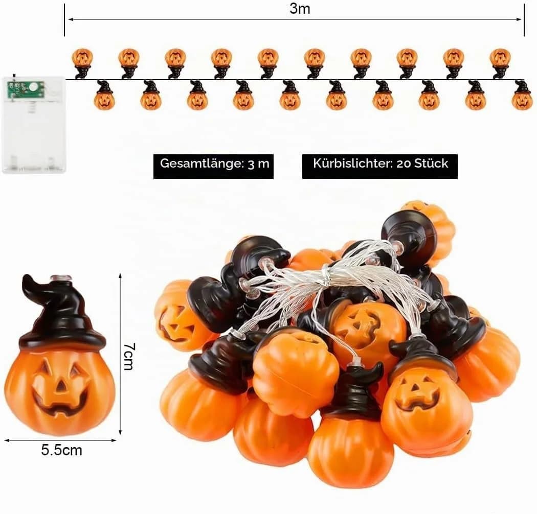 nsihing LED-Lichterkette Halloween-Kürbis 300cm Batteriebetrieben - Bild 3