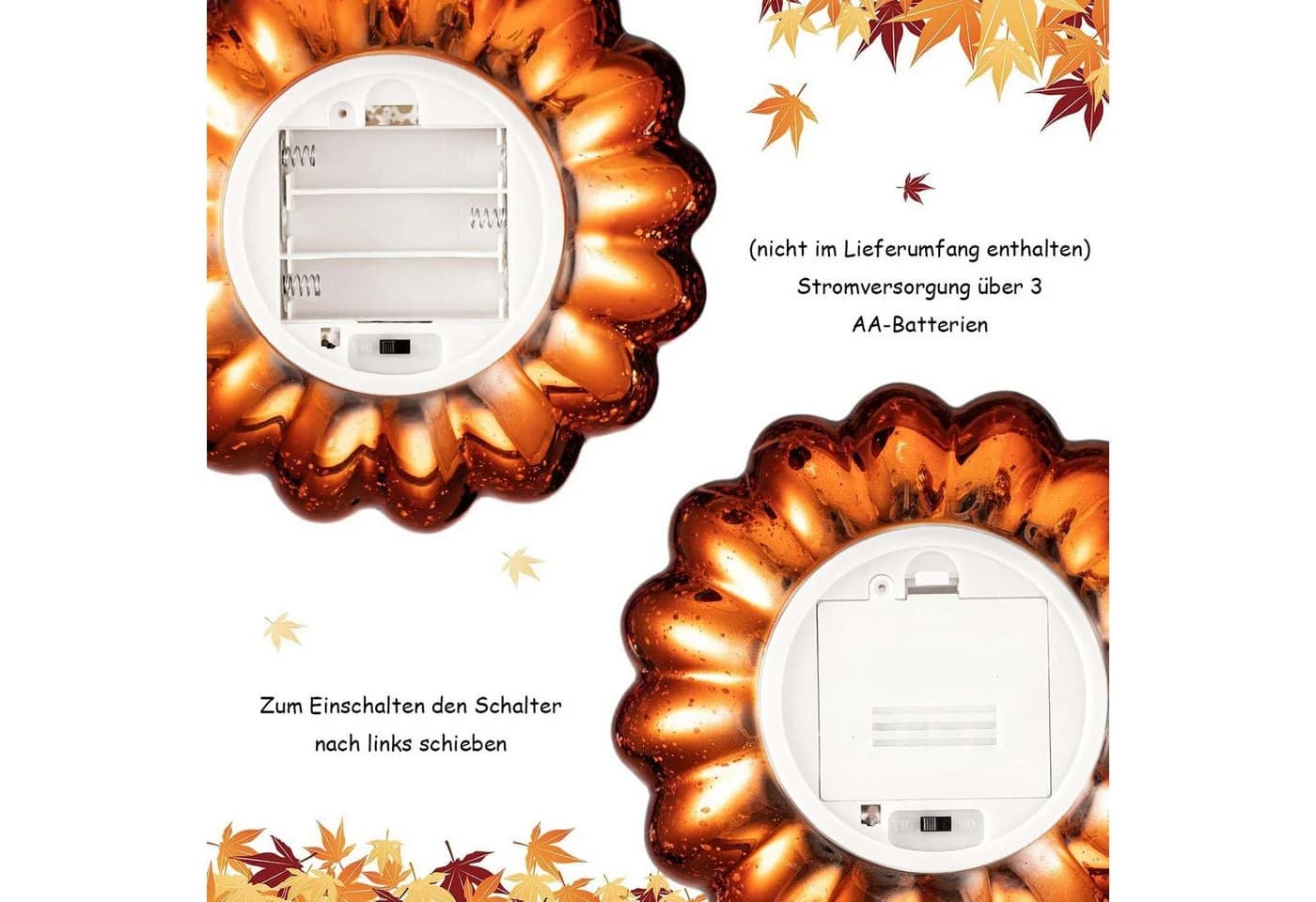 nsihing LED-Kürbis Dekofigur Glas Set 2-teilig Warmweiß - Bild 3