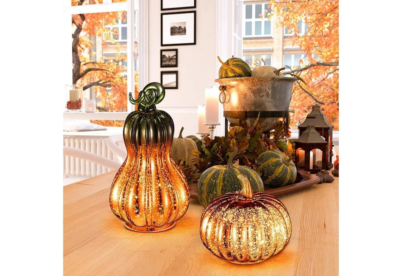 nsihing LED-Kürbis Dekofigur Glas Set 2-teilig Warmweiß - Bild 5