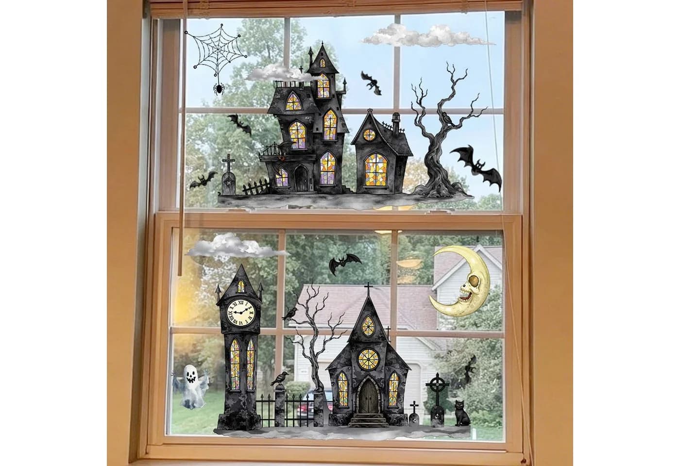 Sorvyzxn Fensterbild 2 Stück Halloween Kürbisse & Geister - Bild 4