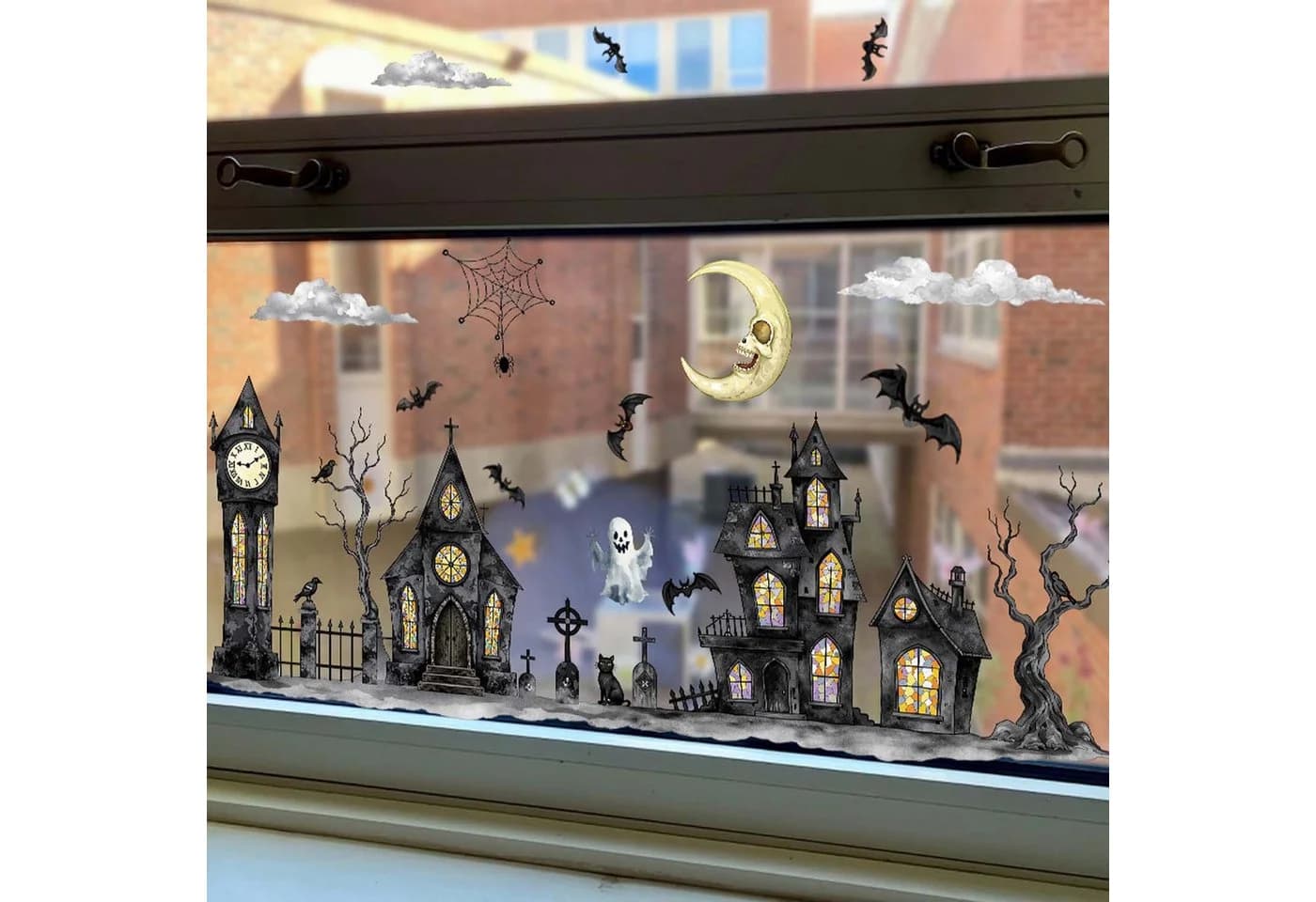 Sorvyzxn Fensterbild 2 Stück Halloween Kürbisse & Geister - Bild 5