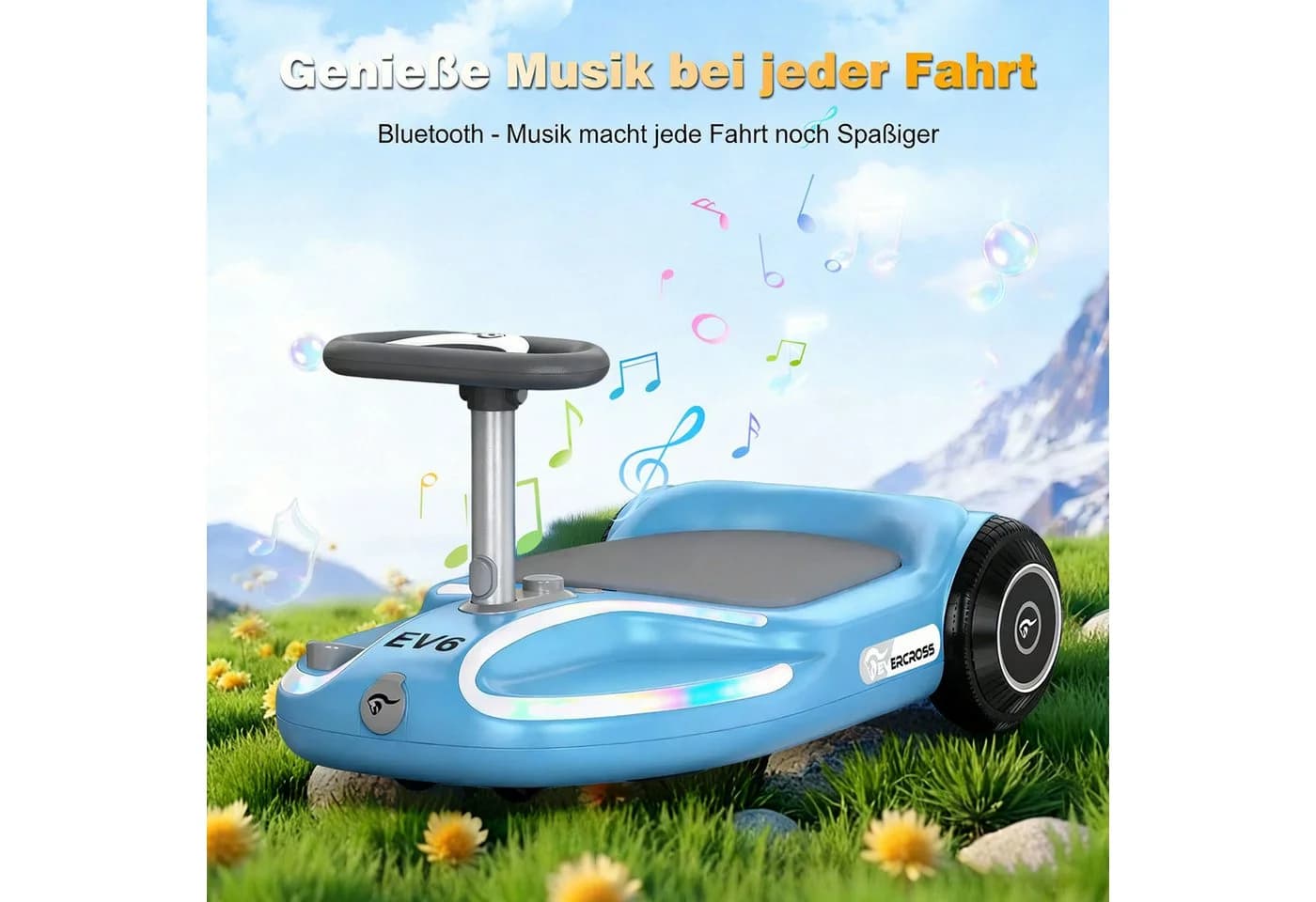 EVERCROSS TECH Elektro-Kinderauto EV6 360°-Drehung Bluetooth-Musik - Bild 3