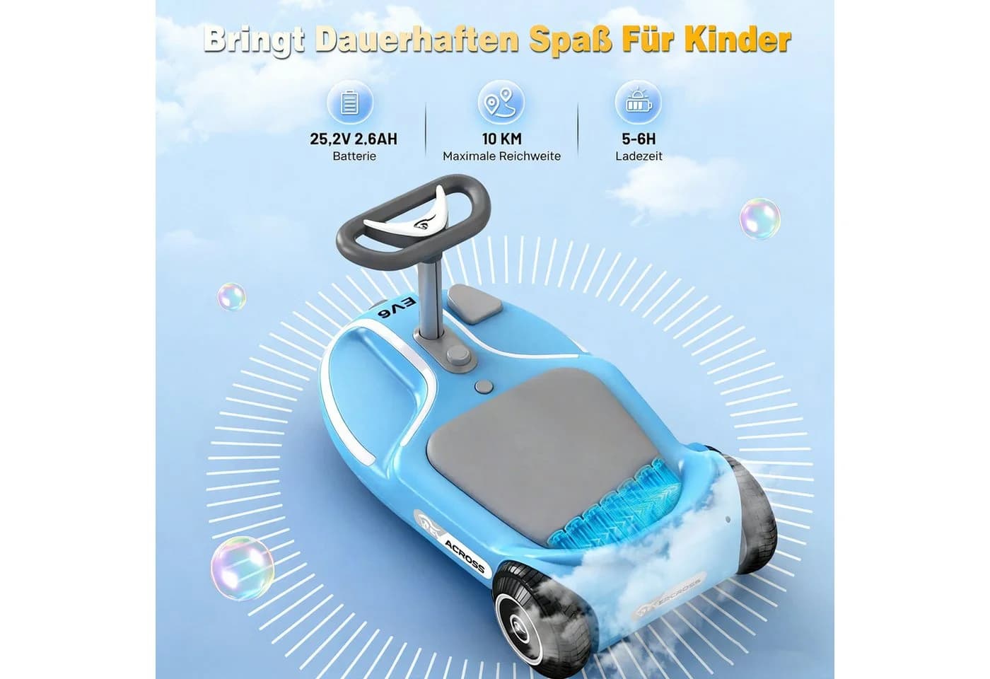 EVERCROSS TECH Elektro-Kinderauto EV6 360°-Drehung Bluetooth-Musik - Bild 4