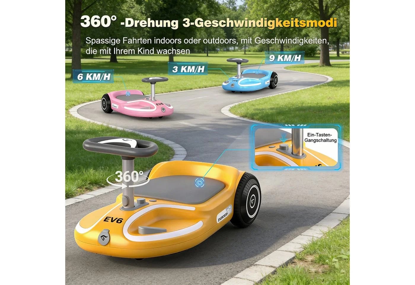 EVERCROSS TECH EV6 Elektro-Kinderauto 360°-Drehung Bluetooth-Musik