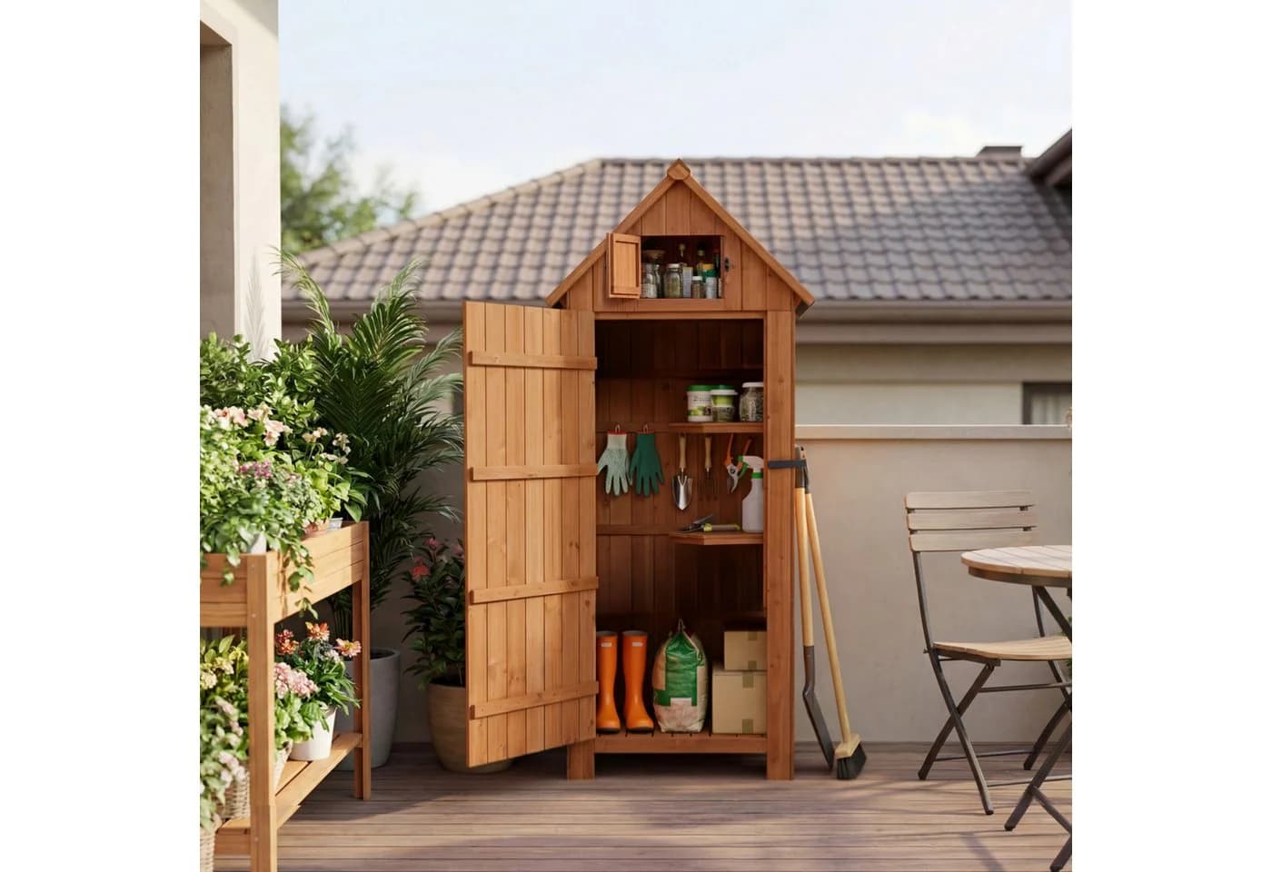 HOMAVO Gerätehaus Gartenschrank aus Tannenholz mit 3 Böden - Bild 2