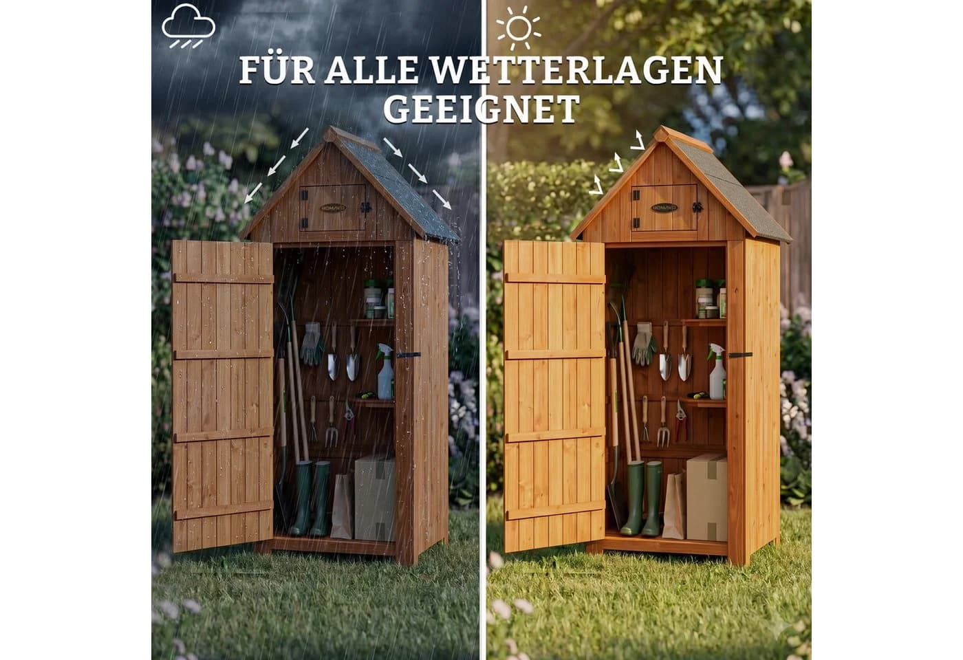 HOMAVO Gerätehaus Gartenschrank aus Tannenholz mit 3 Böden - Bild 4