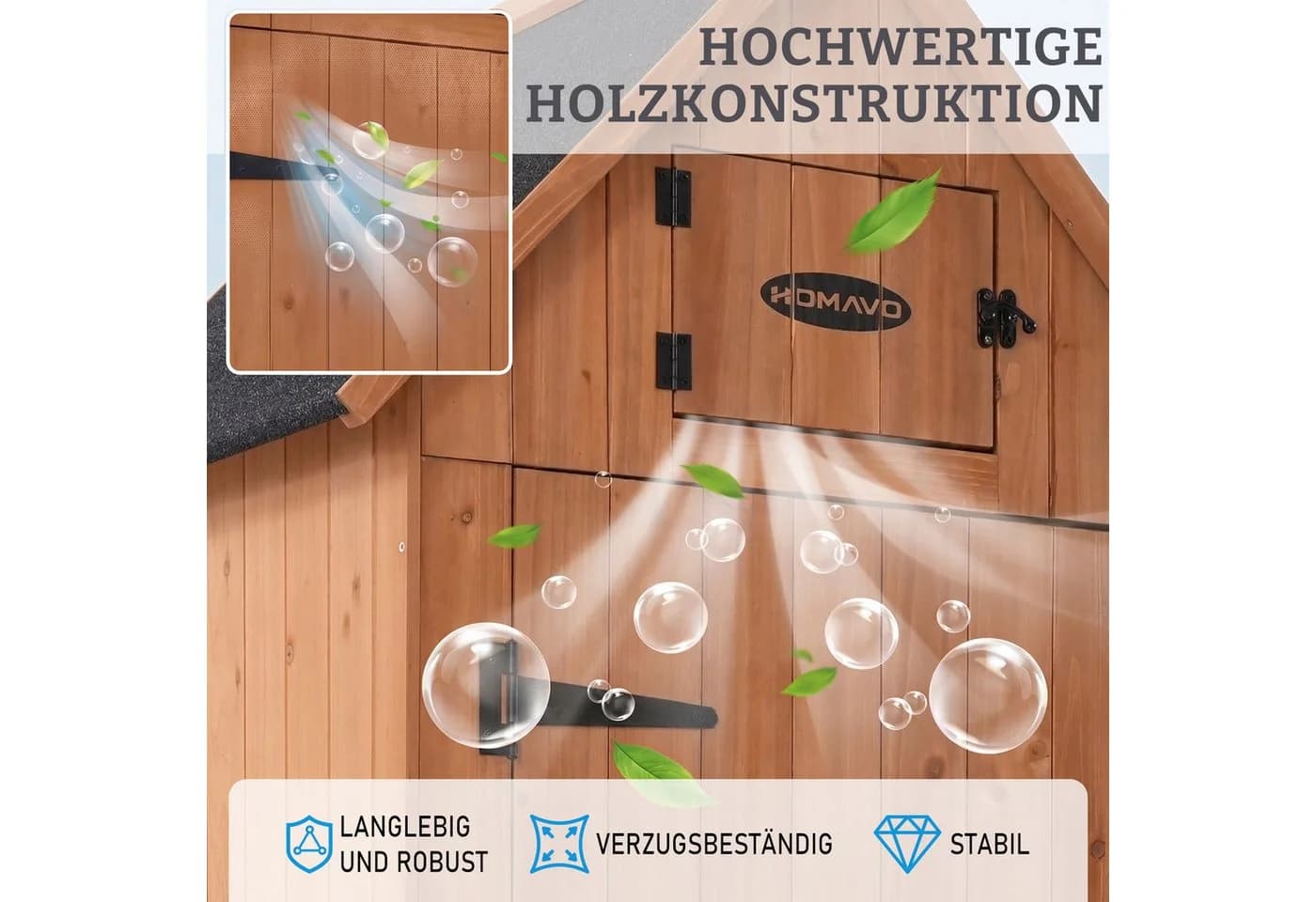 HOMAVO Gerätehaus Gartenschrank aus Tannenholz mit 3 Böden - Bild 5
