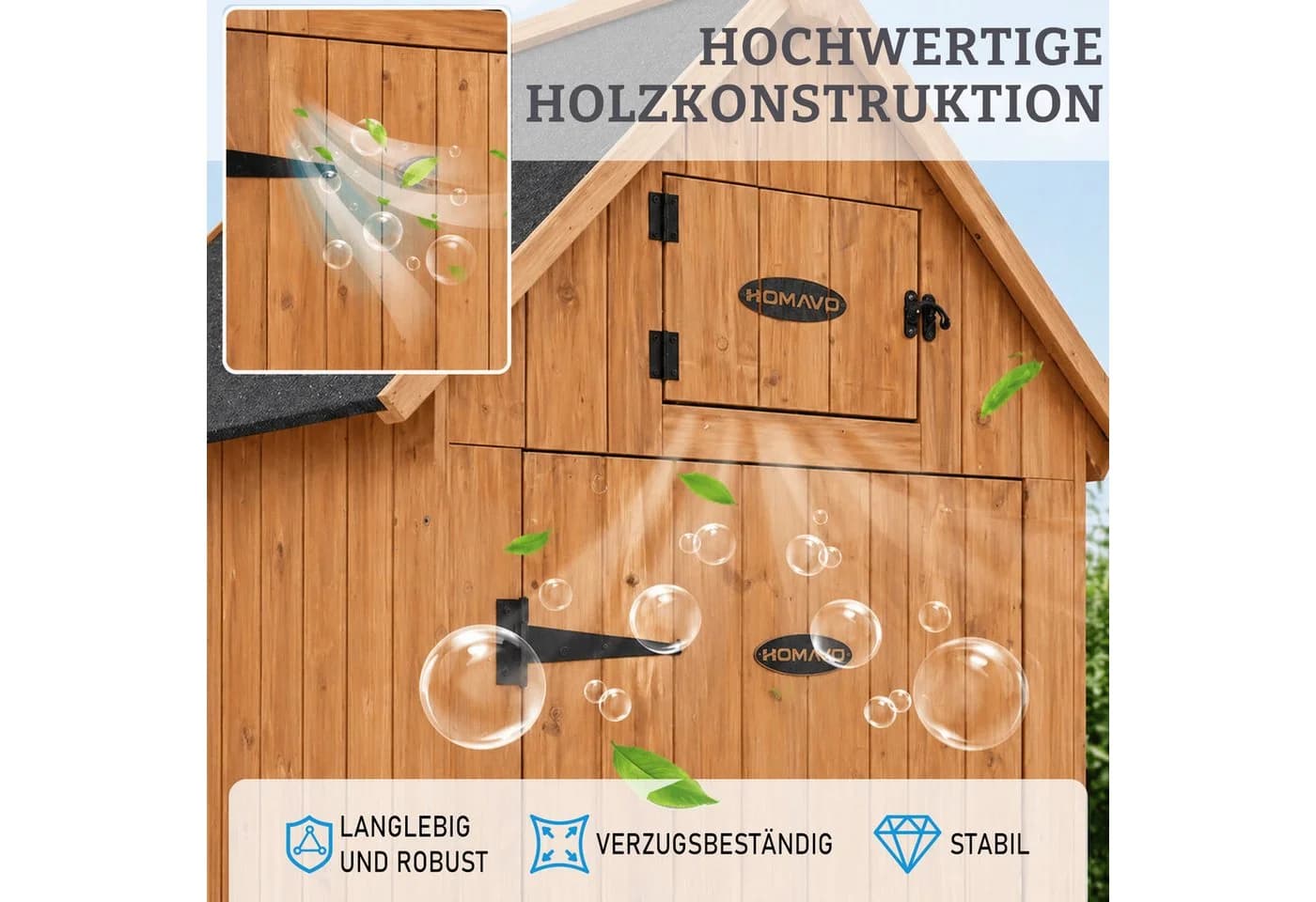 HOMAVO Gerätehaus mit Kaminholzregal Gartenschrank Werkzeugschuppen - Bild 5