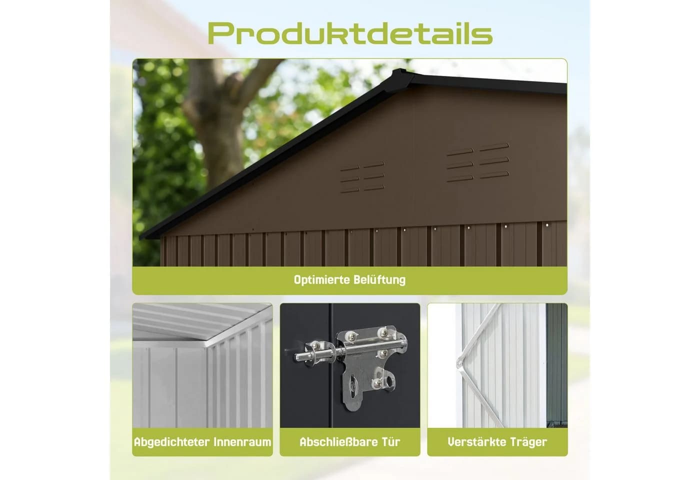 HOMAVO Gerätehaus mit Pultdach Metall Gartenhaus