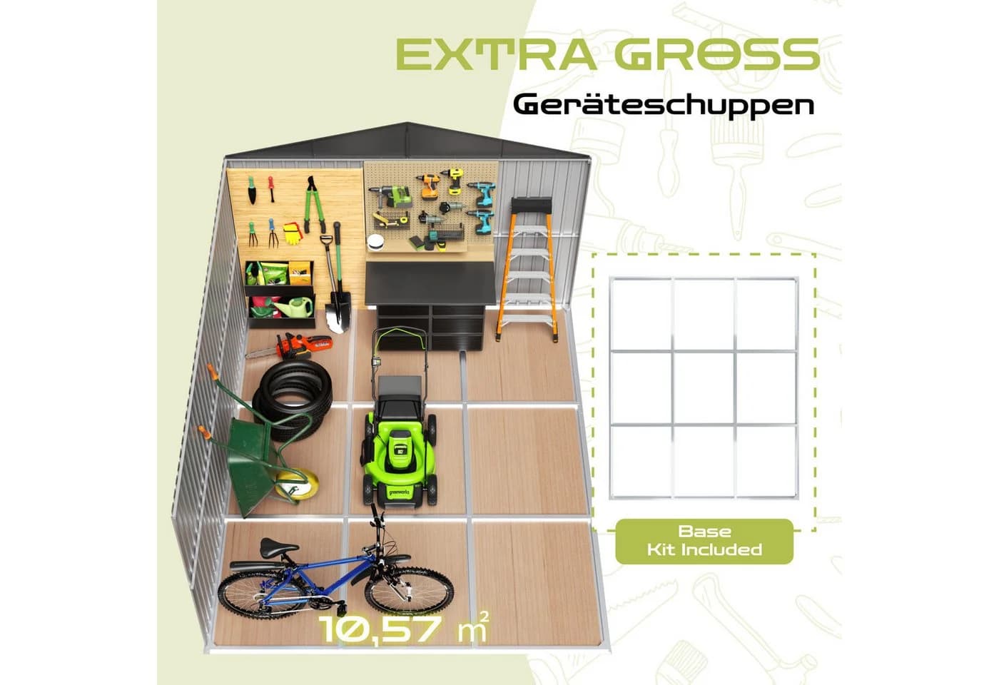 HOMAVO Gerätehaus mit Pultdach Metall Gartenhaus - Bild 4