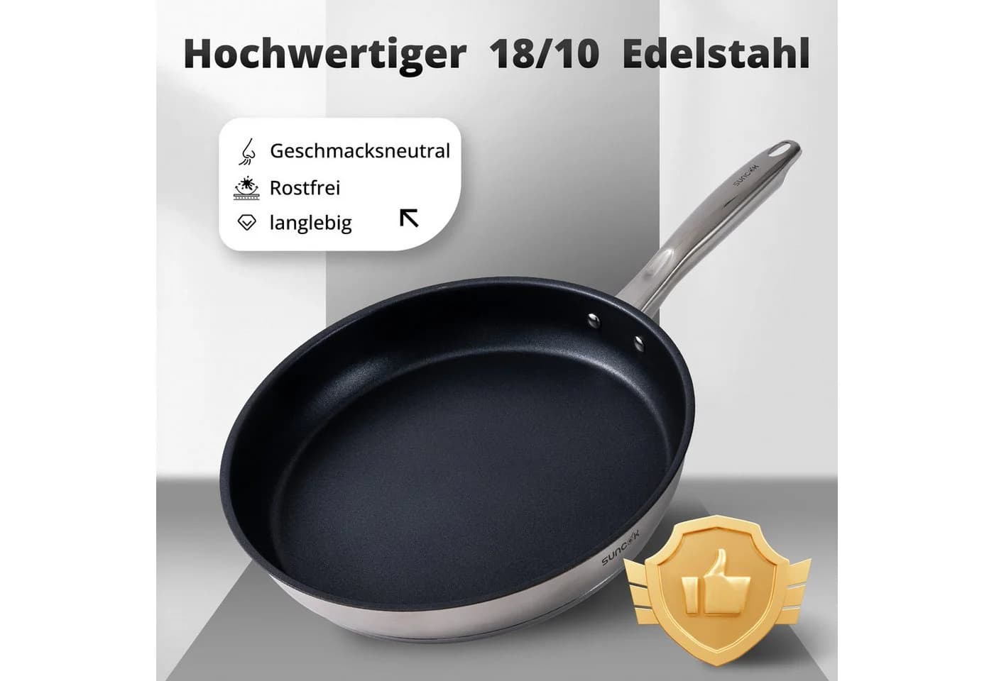 SUNCOK Pfannen-Set Induktion Edelstahl 18/10 Silber Antihaft