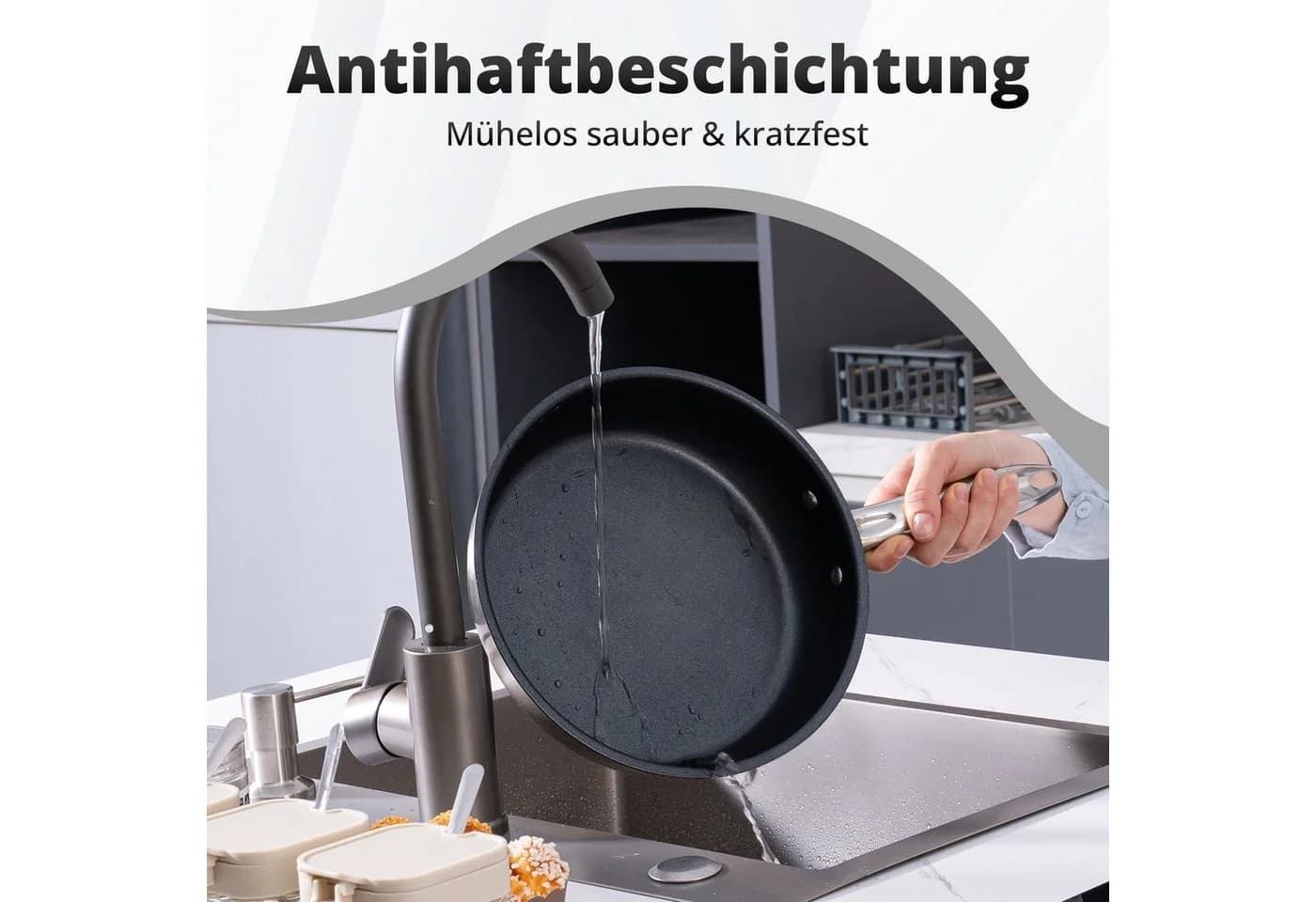 SUNCOK Pfannen-Set Induktion Edelstahl 18/10 Antihaftbeschichtung Silber - Bild 4