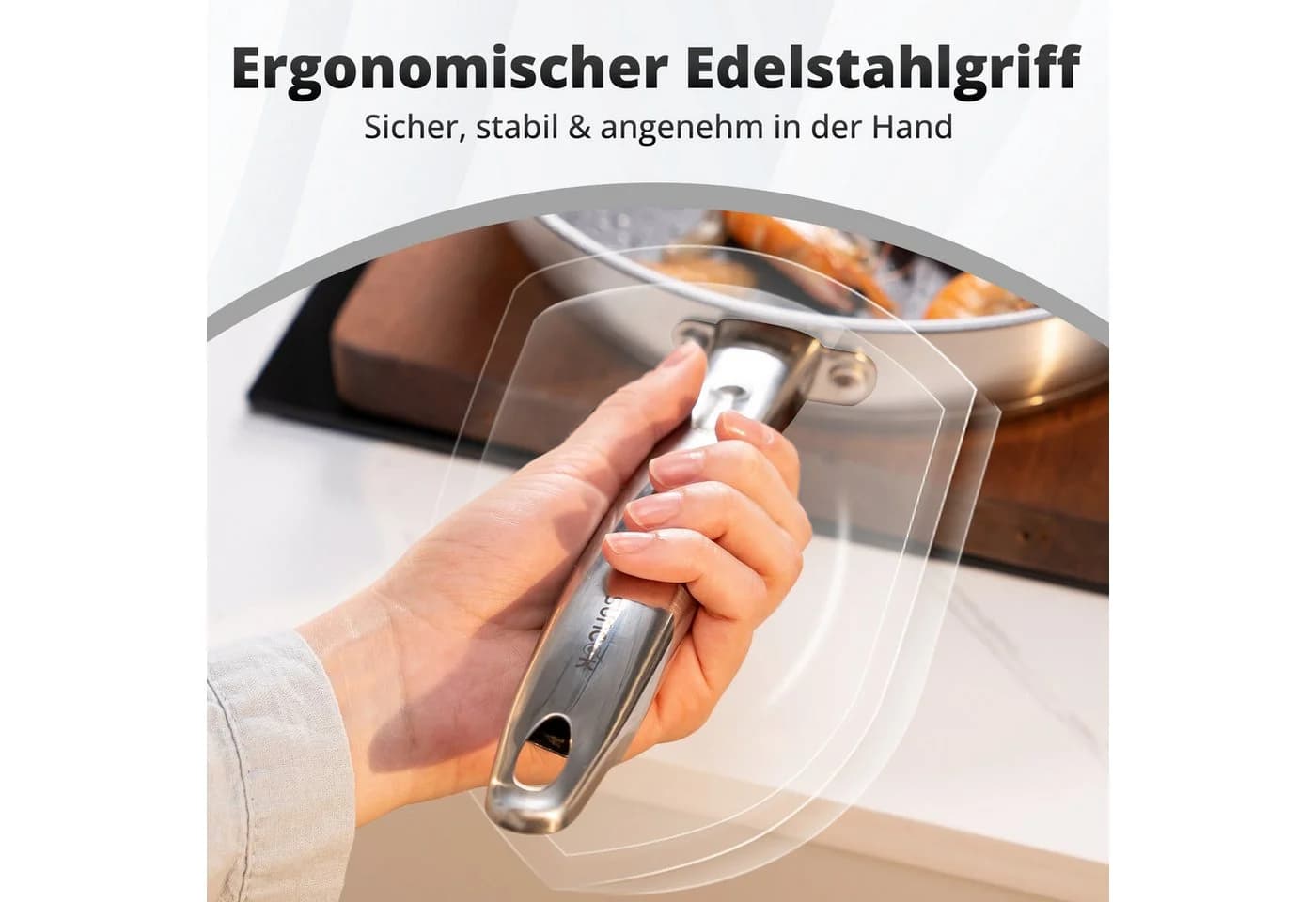 SUNCOK Pfannen-Set Induktion Edelstahl 18/10 Antihaftbeschichtung Silber - Bild 5