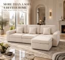 HOMAVO Ecksofa Schlafsofa Beige Chenille Modulsofa mit Stauraum Bild 1