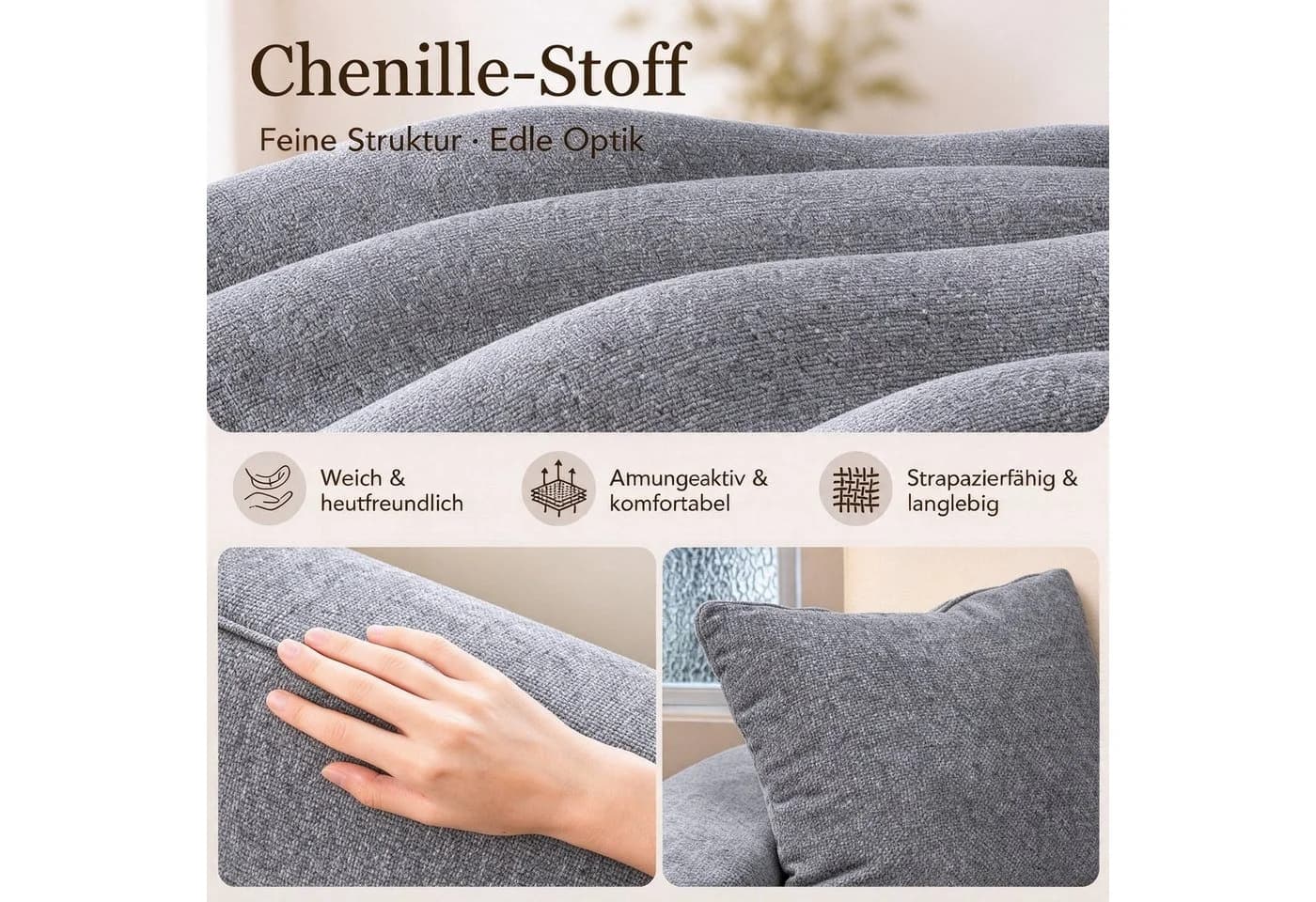 HOMAVO Ecksofa Schlafsofa Grau Chenille Modul - Bild 3