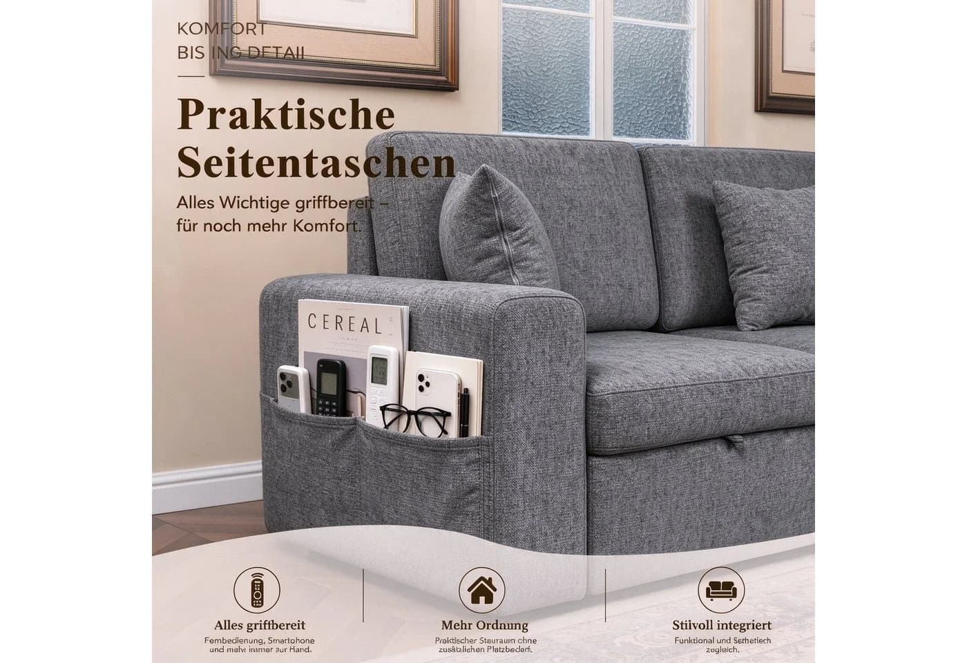 HOMAVO Ecksofa Schlafsofa Grau Chenille Modul - Bild 4
