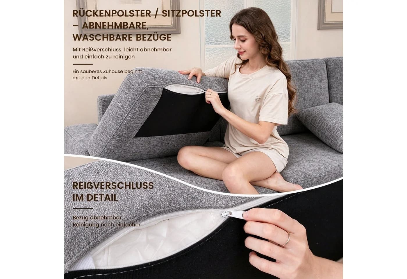 HOMAVO Ecksofa Schlafsofa Grau Chenille Modul - Bild 5